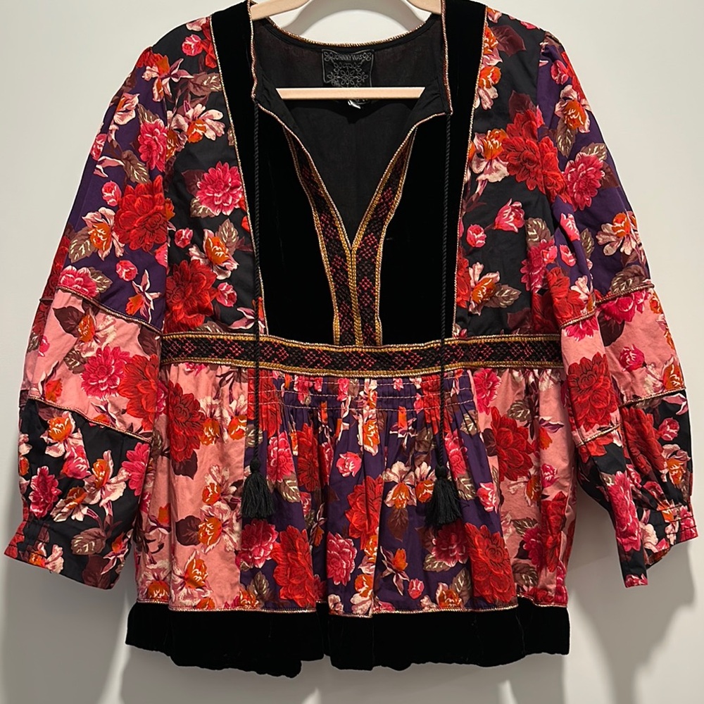 Johnny Was Multicolor Floral Velvet Blouse